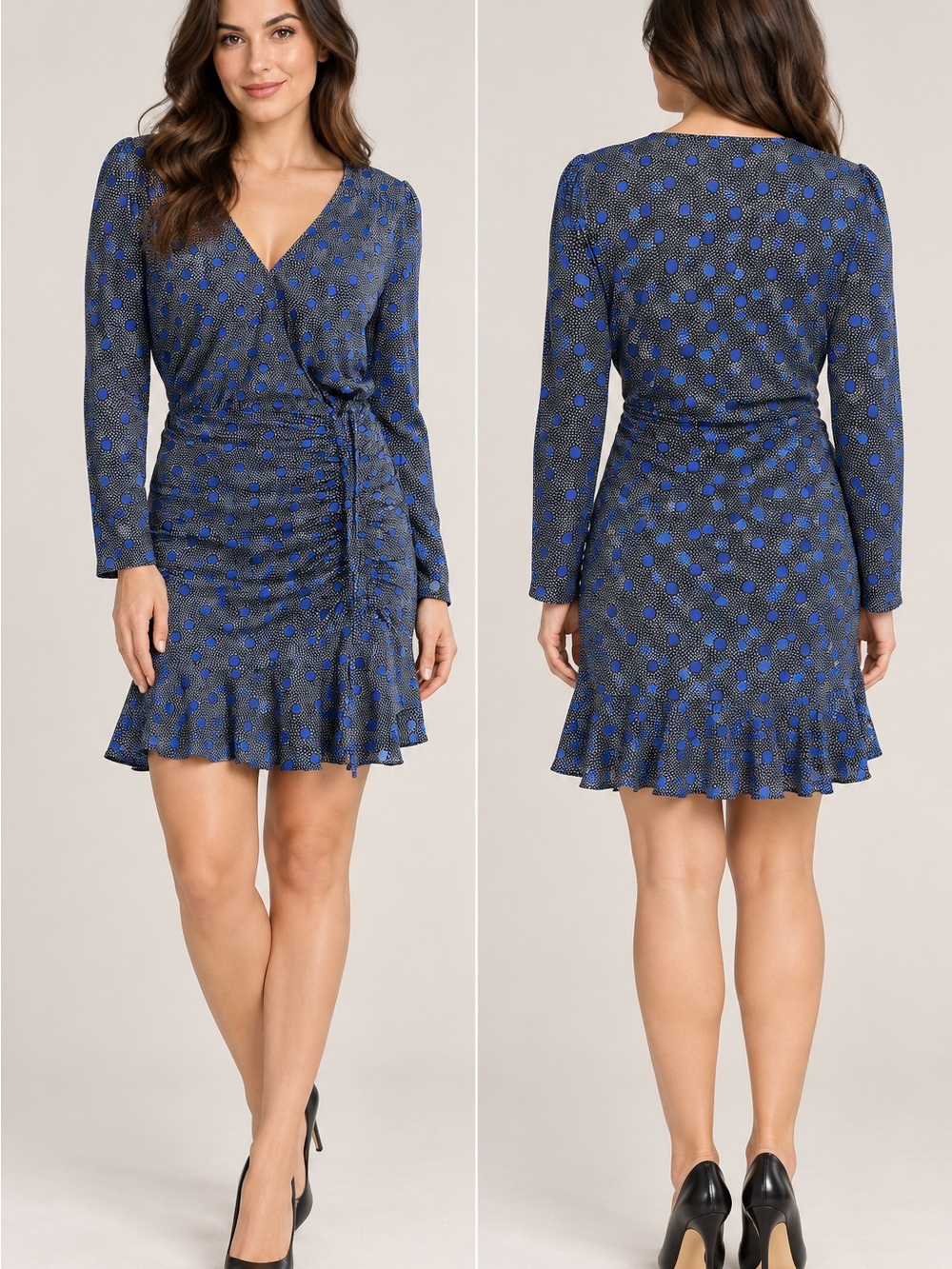 Veronica Beard Navy with Royal Blue Polka Dot Wrap Mini Dress